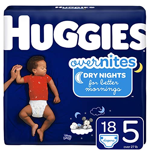 HUGGIES OverNites Diapers, Size 5 (27+ lb.), 18 ct, Overnight Diapers, Jumbo Pack (Packaging May Vary) - Image 1