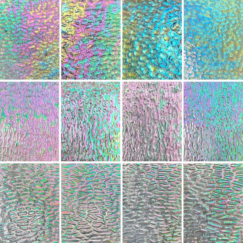 LITMIND 12 Sheets Iridescent Transparent Textured Stained Glass Variety Pack 4 x 6 Inch Cathedral Art Glass Mosaic Pieces for Crafts  Projects