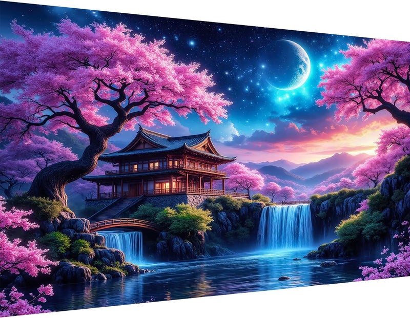 igoodom Large Diamond Painting, Large Cherry Blossoms Diamond Art Kits for Adults, Full Drill Round Big Diamond Painting, DIY Gem Art and Crafts for Home Wall Decor Gift 27.5 X 15.7inch - Image 1