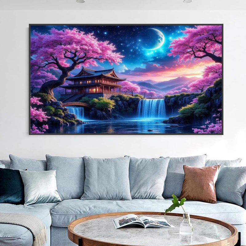 igoodom Large Diamond Painting, Large Cherry Blossoms Diamond Art Kits for Adults, Full Drill Round Big Diamond Painting, DIY Gem Art and Crafts for Home Wall Decor Gift 27.5 X 15.7inch - Image 3