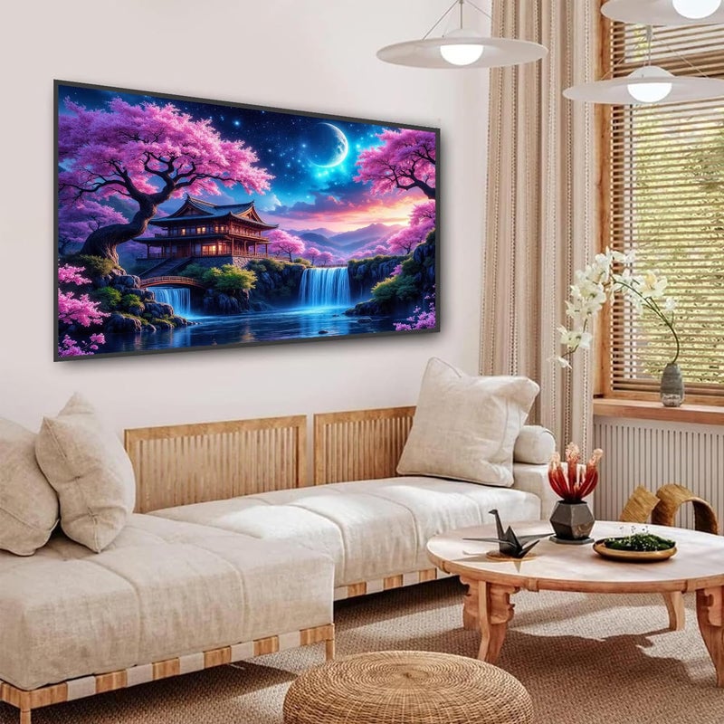 igoodom Large Diamond Painting, Large Cherry Blossoms Diamond Art Kits for Adults, Full Drill Round Big Diamond Painting, DIY Gem Art and Crafts for Home Wall Decor Gift 27.5 X 15.7inch - Image 4