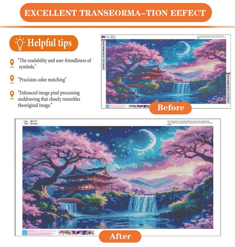 igoodom Large Diamond Painting, Large Cherry Blossoms Diamond Art Kits for Adults, Full Drill Round Big Diamond Painting, DIY Gem Art and Crafts for Home Wall Decor Gift 27.5 X 15.7inch - Image 2