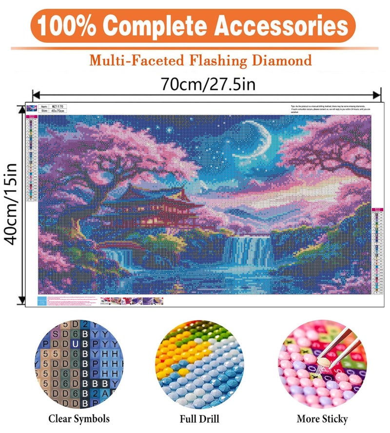 igoodom Large Diamond Painting, Large Cherry Blossoms Diamond Art Kits for Adults, Full Drill Round Big Diamond Painting, DIY Gem Art and Crafts for Home Wall Decor Gift 27.5 X 15.7inch - Image 5
