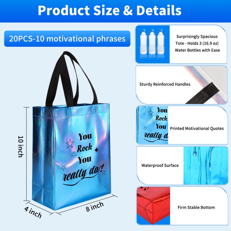 Bermoge 40 Pcs Reusable Gift Bags with Handles - Include 20 Iridescent Gift Bags & 20 Tissue Paper - Employee Appreciation Gifts Bulk for Staff, Team, Coworker, Teachers, Nurse, Thank You Gifts (Colorful) - Image 2