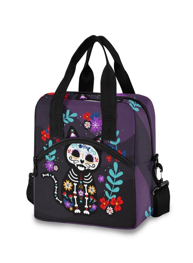 Glaphy Cat Sugar Skull Lunch Bag, Insulated Lunch Tote Bags Cooler Lunch Box Food Container for Women Men Adults - Image 1