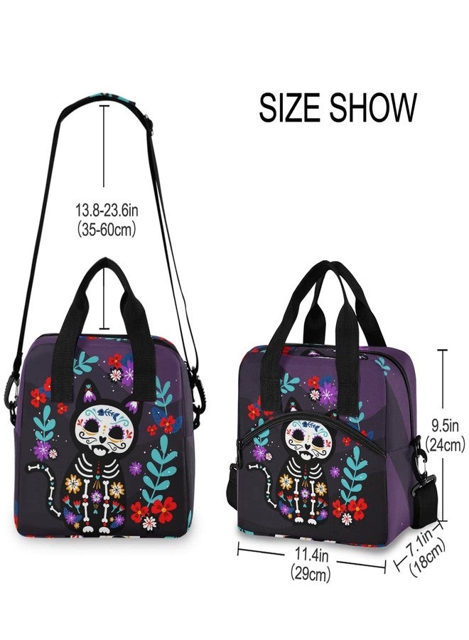 Glaphy Cat Sugar Skull Lunch Bag, Insulated Lunch Tote Bags Cooler Lunch Box Food Container for Women Men Adults - Image 2
