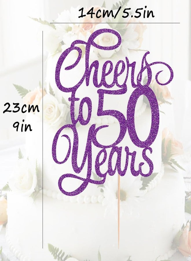 AHAORAY Cheers to 50 Years Cake Topper - Deep Purple Glitter 50th Birthday Cake Decorating Supplies, Perfect for 50th Anniversary or Fifty Birthday Party, Photo Booth Props - Image 3
