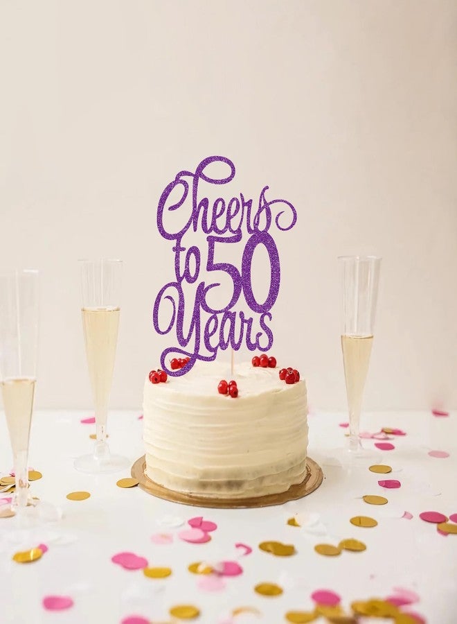 AHAORAY Cheers to 50 Years Cake Topper - Deep Purple Glitter 50th Birthday Cake Decorating Supplies, Perfect for 50th Anniversary or Fifty Birthday Party, Photo Booth Props - Image 2