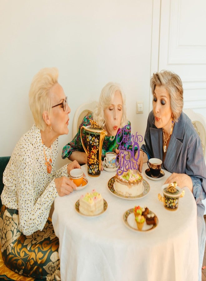 AHAORAY Cheers to 50 Years Cake Topper - Deep Purple Glitter 50th Birthday Cake Decorating Supplies, Perfect for 50th Anniversary or Fifty Birthday Party, Photo Booth Props - Image 4