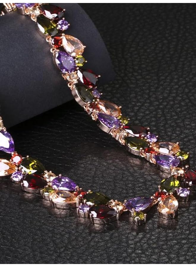 YouBella Multicolour Rose gold Fabric Stylish AAA Swiss Zircon Necklace Jewelery for Women and Girls - Image 3