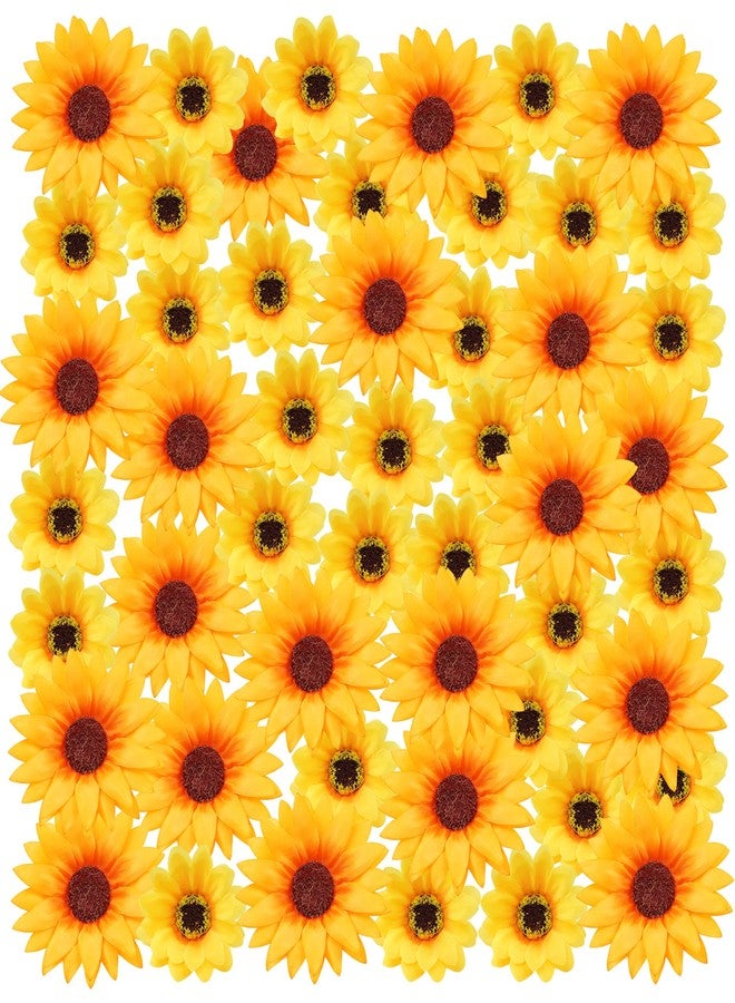 Miayon 50Pcs Artificial Sunflowers Flowers Yellow Fake Silk Sunflower Heads Decorations for Graduation Cap Home Tables Wedding Baby Shower DIY Craft Party Decor - Image 1