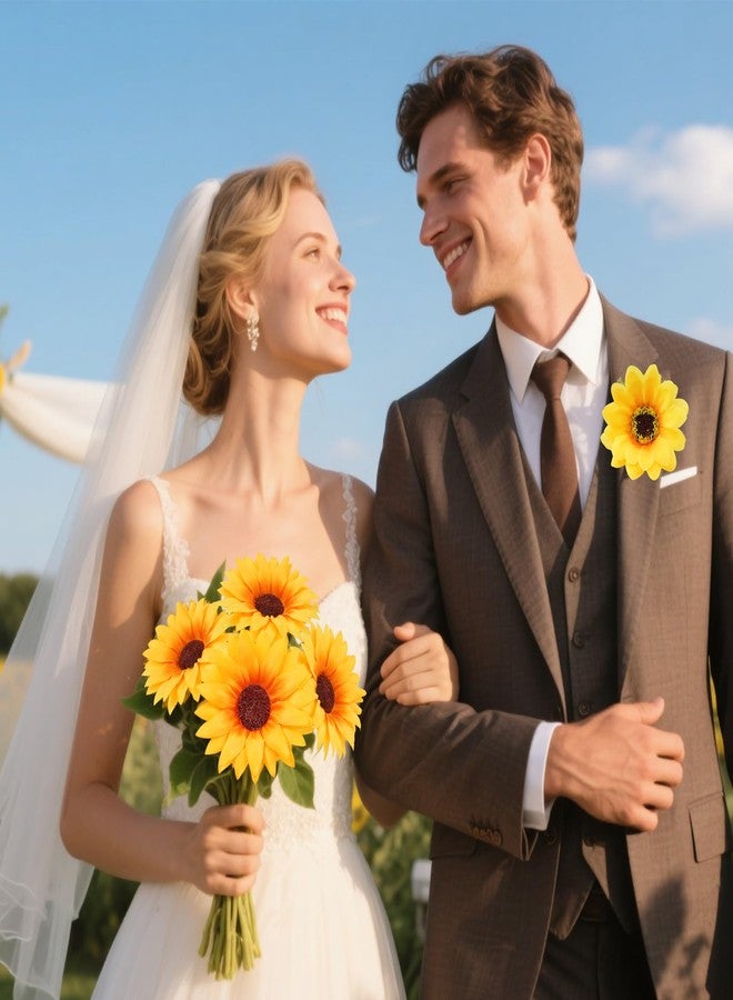 Miayon 50Pcs Artificial Sunflowers Flowers Yellow Fake Silk Sunflower Heads Decorations for Graduation Cap Home Tables Wedding Baby Shower DIY Craft Party Decor - Image 3