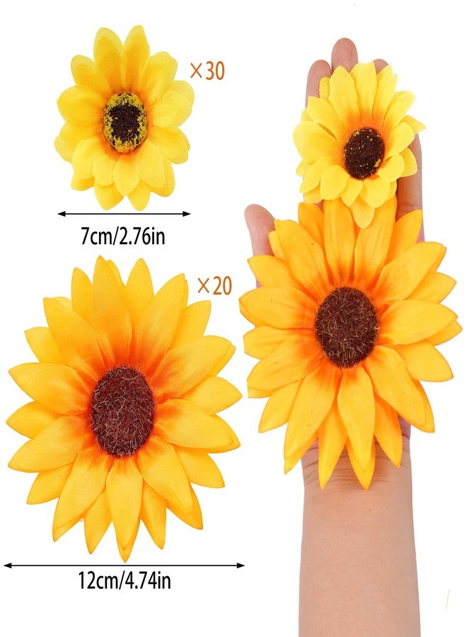 Miayon 50Pcs Artificial Sunflowers Flowers Yellow Fake Silk Sunflower Heads Decorations for Graduation Cap Home Tables Wedding Baby Shower DIY Craft Party Decor - Image 2