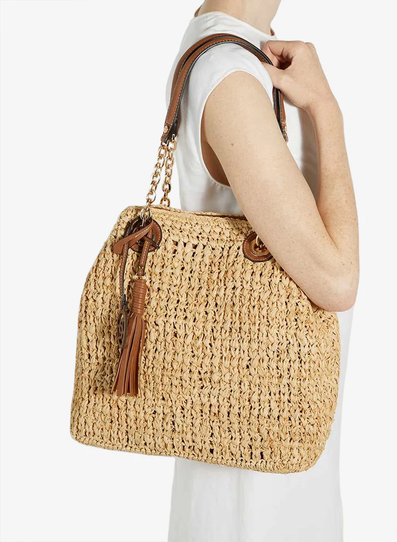 Dune London Destinations Rafia Shoulder Bag With Tassle Detail