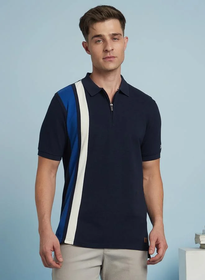 Dennis Lingo Navy Vertical Striped Polo T-Shirt For Men Featuring A Regular Fit And High Quality Fabric Quality