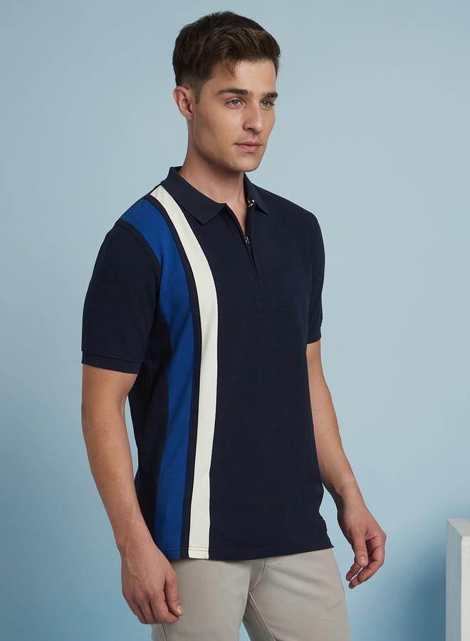 Dennis Lingo Navy Vertical Striped Polo T-Shirt For Men Featuring A Regular Fit And High Quality Fabric Quality  - Image 3