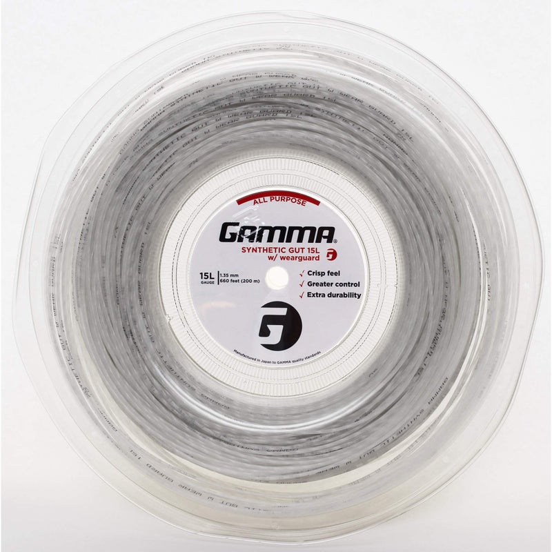 Gamma Synthetic Gut Series W/Weatherguard Tennis Racket String - Playability & Extra Durability For All Playing Levels & Styles - 15L, 16 or 17 Gauge (Black, Blue, Gold, Silver, White, Yellow)