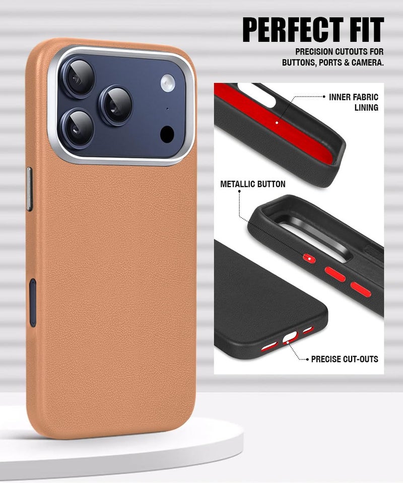 WOW Imagine غطاء خلفي WOW IMAGINE لهاتف iPhone 17 Pro Max | واقي صدمات بملمس جلد متين | جراب موبايل صلب بملمس جلدي | نحيف للغاية وغير قابل للانزلاق | قماش داخلي مخملي | حلقة كاميرا معدنية – بني تان - Image 4