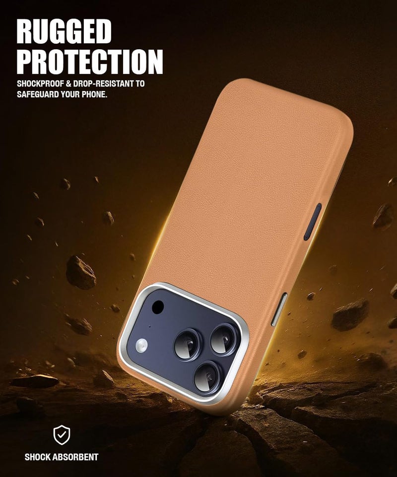 WOW Imagine غطاء خلفي WOW IMAGINE لهاتف iPhone 17 Pro Max | واقي صدمات بملمس جلد متين | جراب موبايل صلب بملمس جلدي | نحيف للغاية وغير قابل للانزلاق | قماش داخلي مخملي | حلقة كاميرا معدنية – بني تان - Image 5