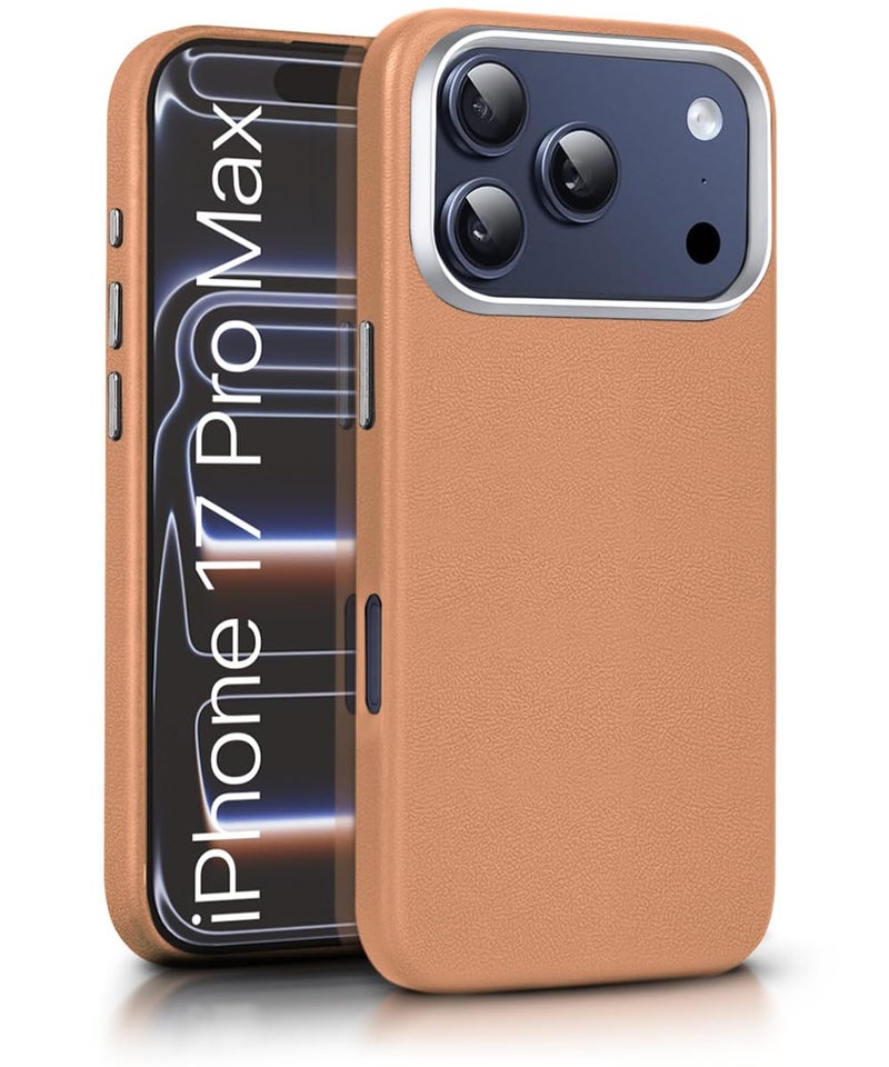 WOW Imagine غطاء خلفي WOW IMAGINE لهاتف iPhone 17 Pro Max | واقي صدمات بملمس جلد متين | جراب موبايل صلب بملمس جلدي | نحيف للغاية وغير قابل للانزلاق | قماش داخلي مخملي | حلقة كاميرا معدنية – بني تان - Image 1