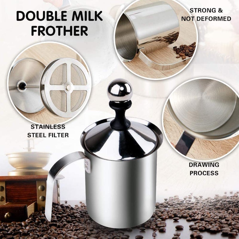 GABANIZ GABANIZ Stainless Steel Milk Frother for Hot and Cold Coffee Coffee Foam Maker Double Froth Pump 400Ml  - Image 3