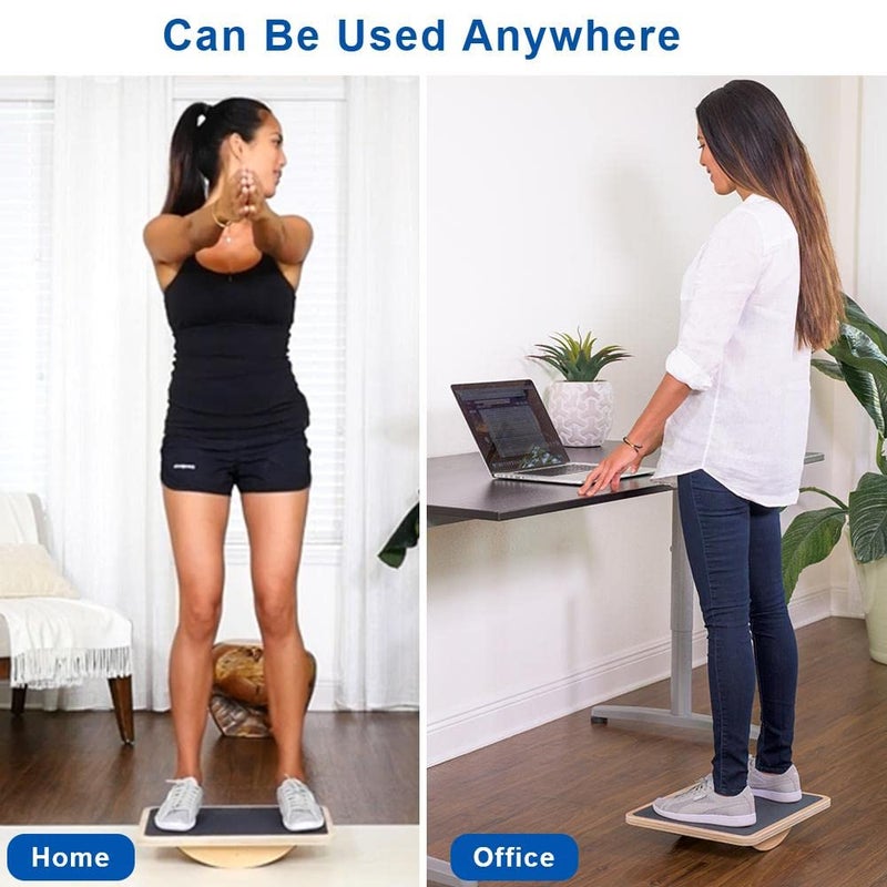 StrongTek Professional Wooden Balance Board, Rocker Board, Wood Standing Desk Accessory, Balancing Board for Under Desk, Anti Slip Roller, Core Strength, Stability, Office Wobble Boards - Image 3