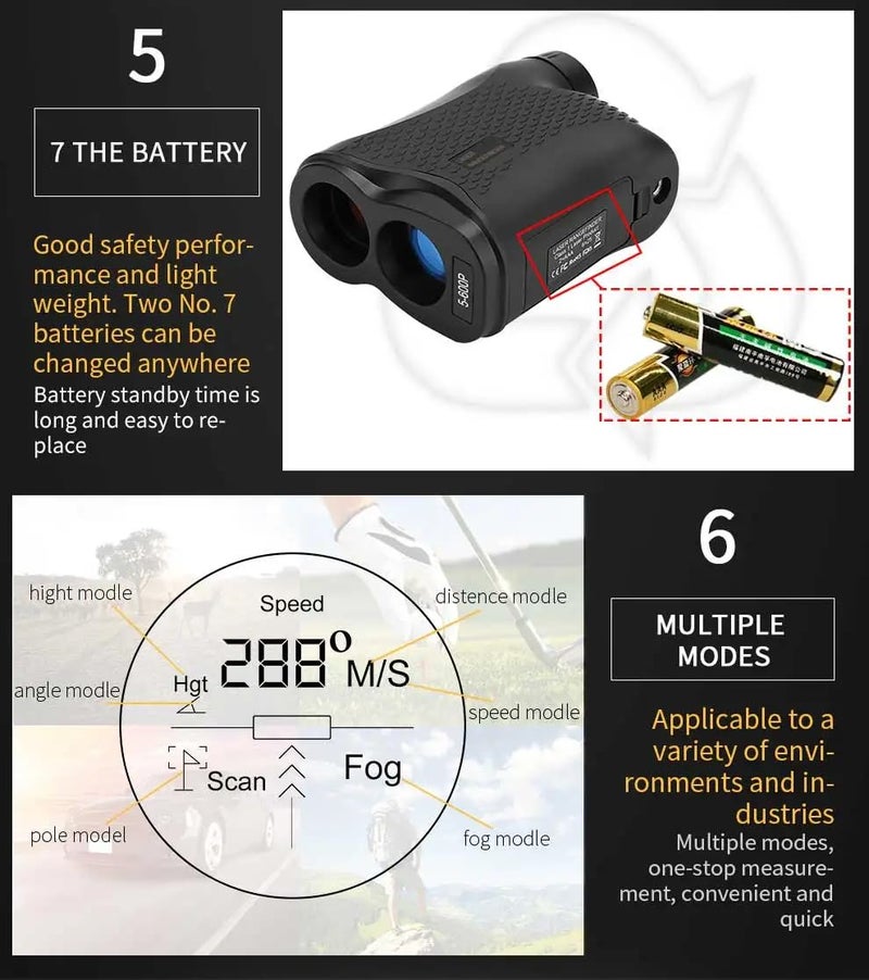 XPR3SS 1000M (1094 Yards) 6X Optical Lens Rangefinder Laser Distance Meter for Golf Slope Hunting Survey Travel Sightseeing Speed Measurement Angle & Height Measurement - Image 4