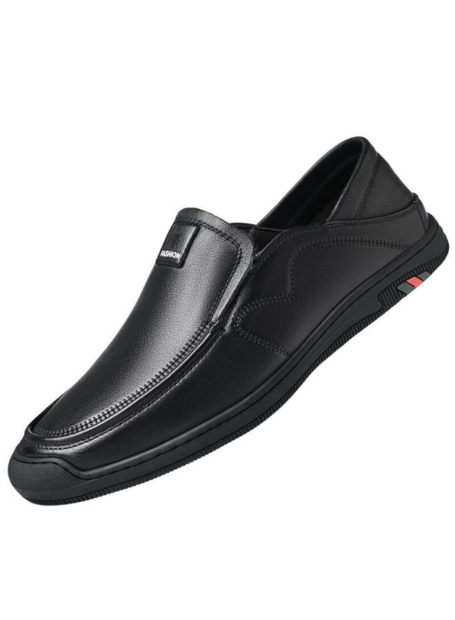 Spider King Men's Genuine Leather Slip-on Breathable Soft Sole Driving Casual Business Shoes Black Size 40