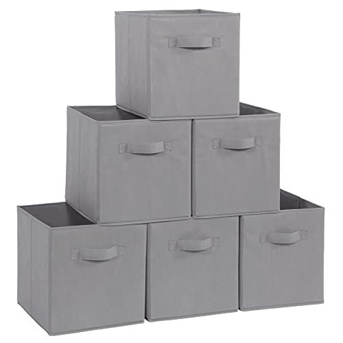 STORAGE MANIAC Storage Cubes, 11 Inch Collapsible Storage Bins with Handles, 6 Pack Fabric Foldable Bins for Organization, Durable Storage Bins for Closet, Shelves, Offices, Toys, Grey - Image 1