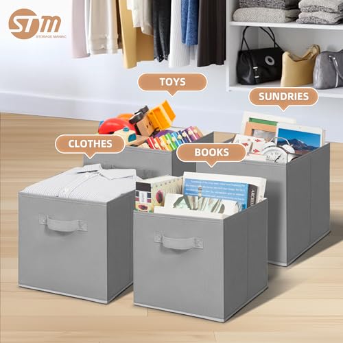 STORAGE MANIAC Storage Cubes, 11 Inch Collapsible Storage Bins with Handles, 6 Pack Fabric Foldable Bins for Organization, Durable Storage Bins for Closet, Shelves, Offices, Toys, Grey - Image 2