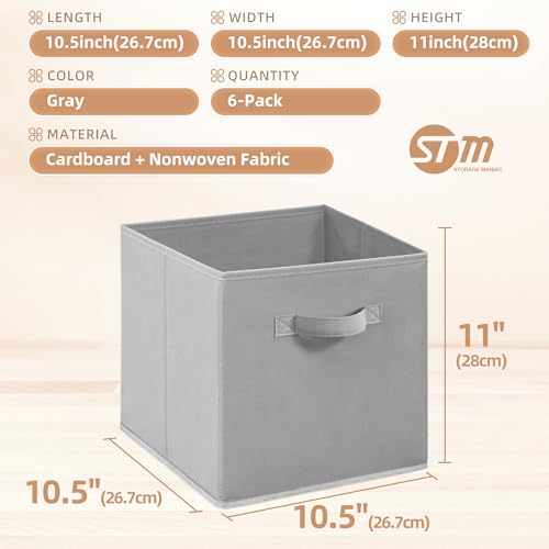 STORAGE MANIAC Storage Cubes, 11 Inch Collapsible Storage Bins with Handles, 6 Pack Fabric Foldable Bins for Organization, Durable Storage Bins for Closet, Shelves, Offices, Toys, Grey - Image 5