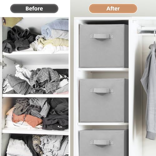 STORAGE MANIAC Storage Cubes, 11 Inch Collapsible Storage Bins with Handles, 6 Pack Fabric Foldable Bins for Organization, Durable Storage Bins for Closet, Shelves, Offices, Toys, Grey - Image 4