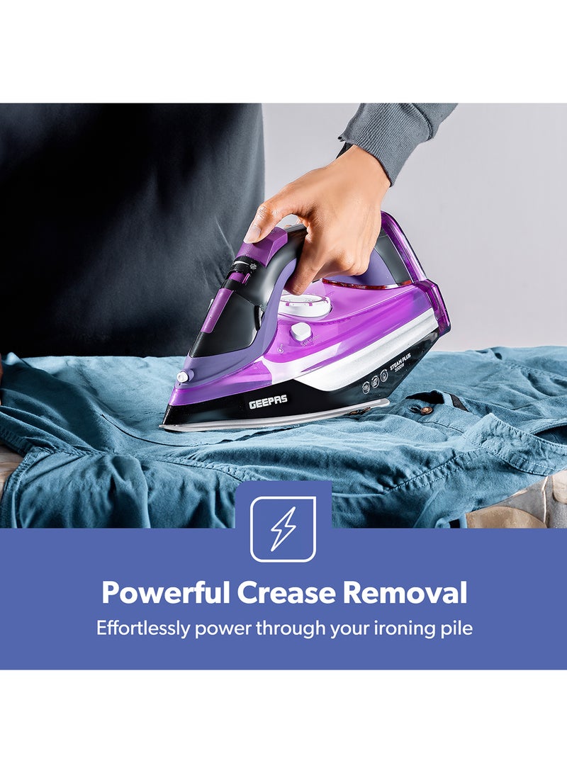 GEEPAS Ceramic Steam Iron, Temperature Control, Ceramic Sole Plate, Wet and Dry | Self-Cleaning Function | Powerful Steam Burst | Water Tank | 2 Years Warranty 0.4 L 3000 W GSI24025 Multicolour - Image 2