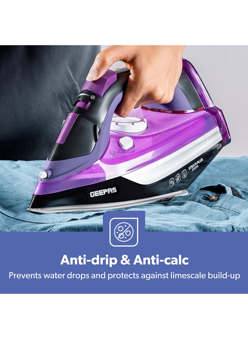 GEEPAS Ceramic Steam Iron, Temperature Control, Ceramic Sole Plate, Wet and Dry | Self-Cleaning Function | Powerful Steam Burst | Water Tank | 2 Years Warranty 0.4 L 3000 W GSI24025 Multicolour - Image 4