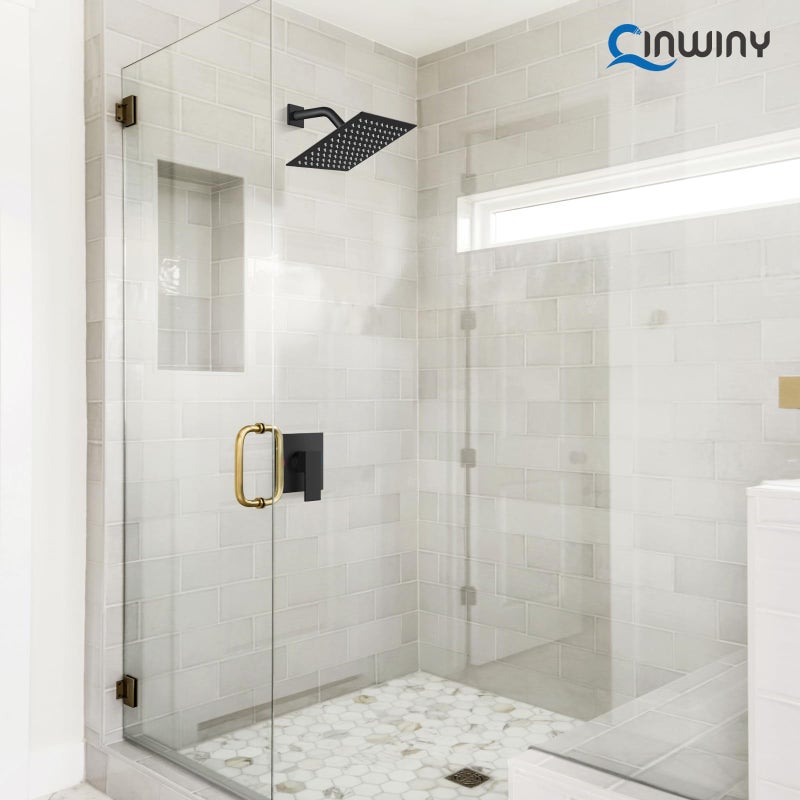 Cinwiny Bathroom Shower Faucet Set Wall Mount Shower Head And Handle Set Single Function Rain Shower System Single Handle Shower Trim Kit With Valve Matte Black 8 Inch Shower Head - Image 5
