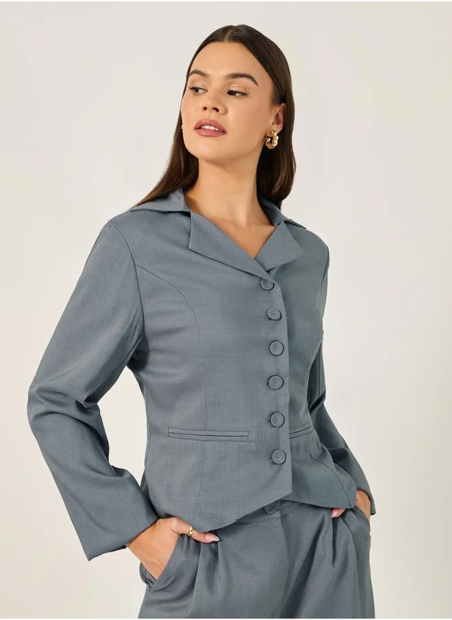 Styli Regular Fit Notch Label Neck Short Blazer