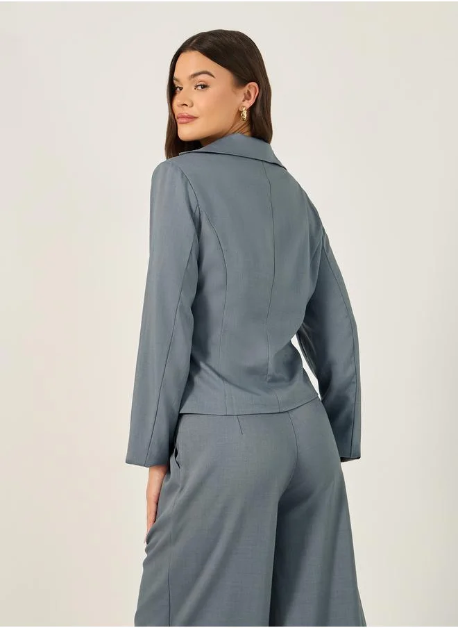 Styli Regular Fit Notch Label Neck Short Blazer