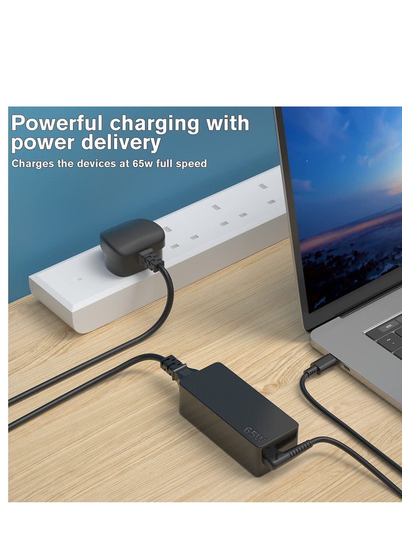RDN - 65W Type C Latitude Laptop Charger Fit For Dell Latitude 7410/7310/7420/5420/9510/7210/7520/7320/9410/5310/5410/5510/5520/5320 2-In-1 USB C Laptop AC Power Adapter Supply Cord - Image 1