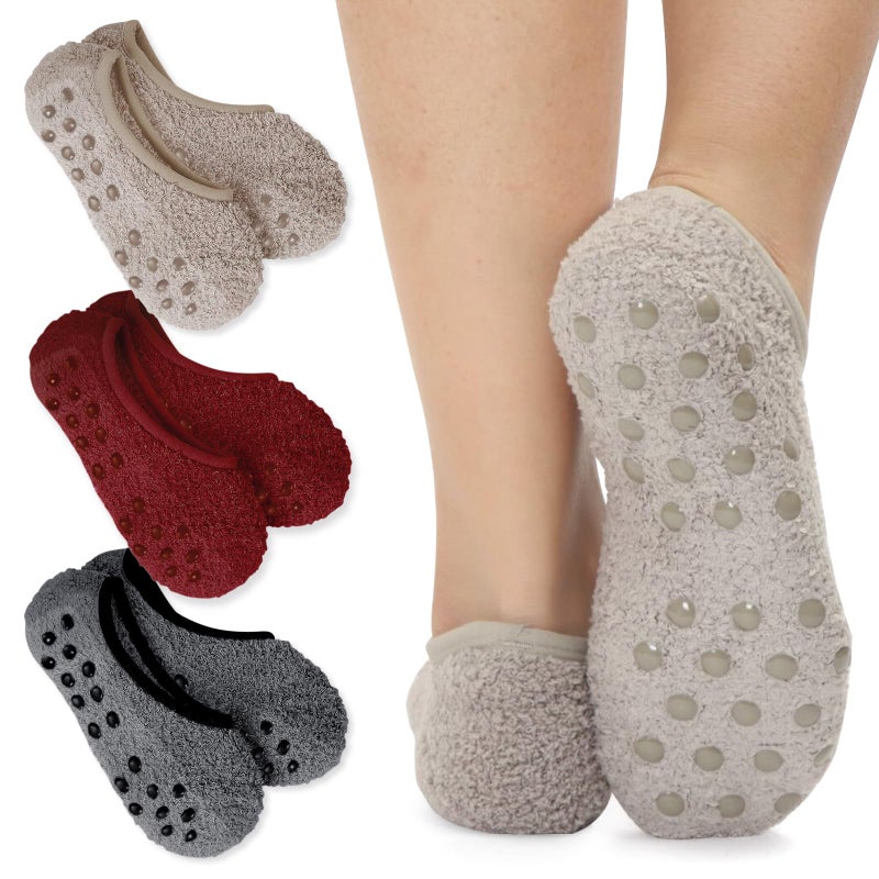 AmazingStone 3Pairs Cozy Winter Fuzzy Socks for Women With Grip Anti-Slip Fluffy Plush House Warm Ankle Socks - Image 1