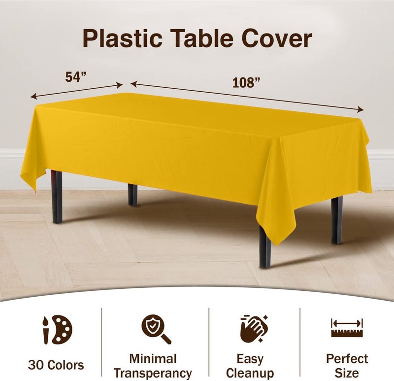 Exquisite 12-Pack Premium Plastic Tablecloth 54in. x 108in. Rectangle Table Cover - Yellow - Image 3