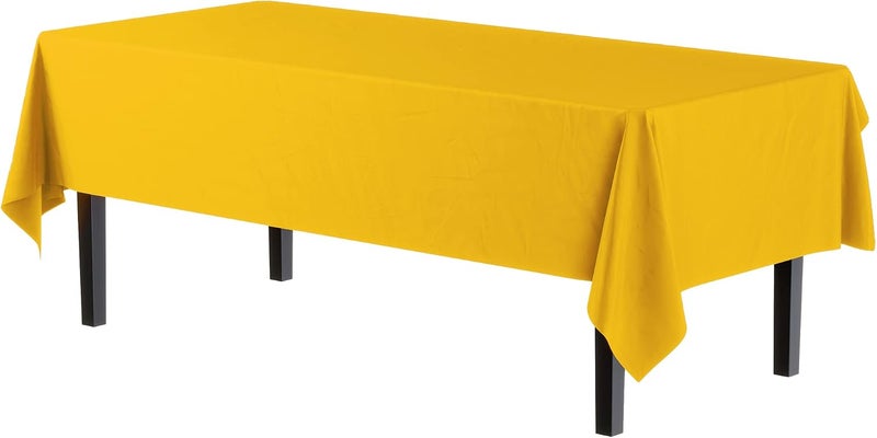 Exquisite 12-Pack Premium Plastic Tablecloth 54in. x 108in. Rectangle Table Cover - Yellow - Image 2