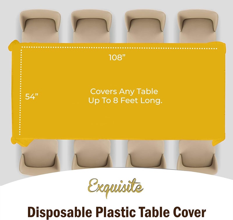 Exquisite 12-Pack Premium Plastic Tablecloth 54in. x 108in. Rectangle Table Cover - Yellow - Image 4