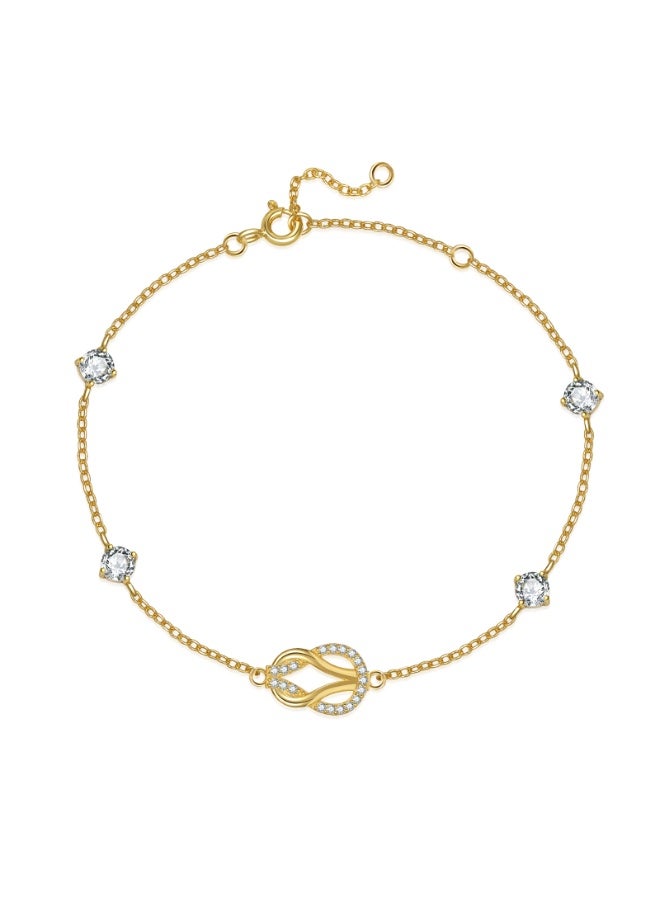 Moonmory Orignal design 18K Gold Plated Double Knot Guardian Buckle Bracelet For Women With Clear Crystal 925 Sterling Silver 20CM Adjustable Chain Ramadan, Mother's Day, Valentine's Day Gift - Image 1