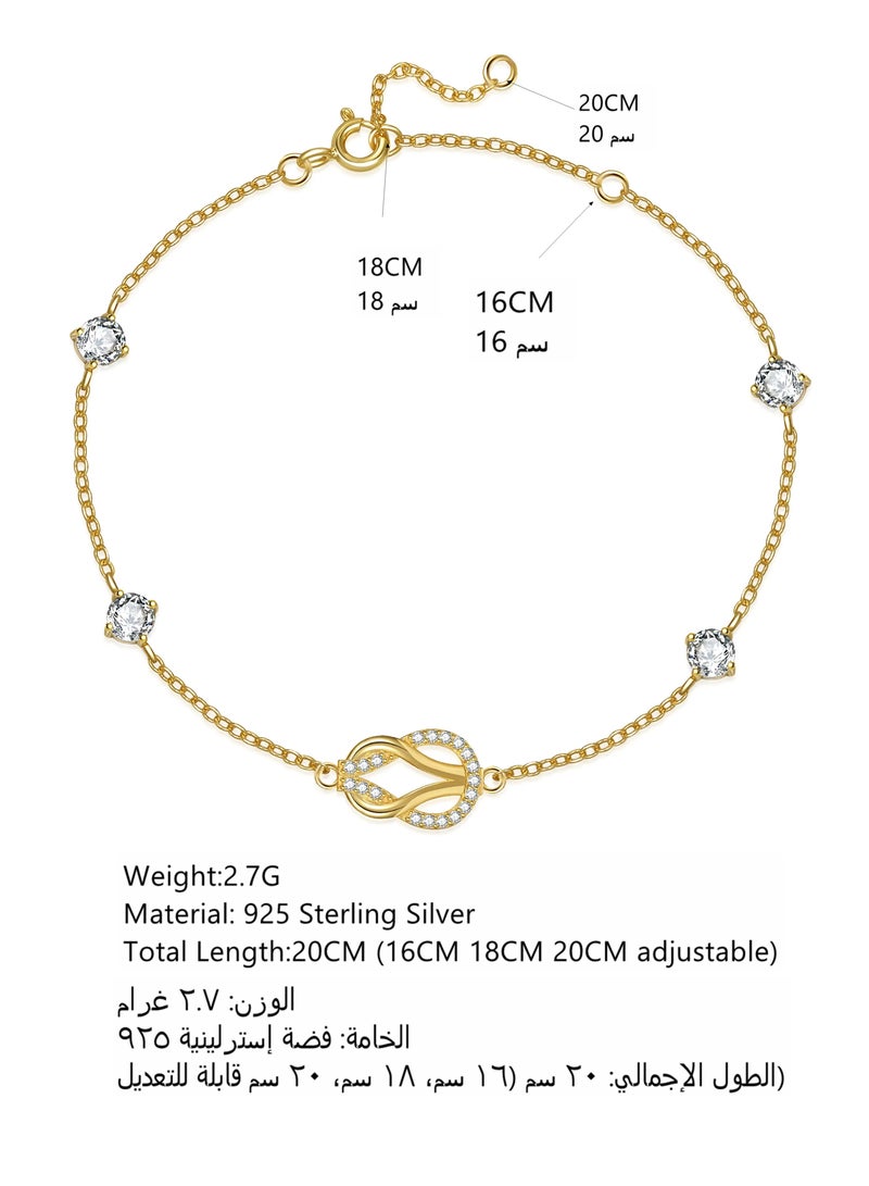 Moonmory Orignal design 18K Gold Plated Double Knot Guardian Buckle Bracelet For Women With Clear Crystal 925 Sterling Silver 20CM Adjustable Chain Ramadan, Mother's Day, Valentine's Day Gift - Image 2