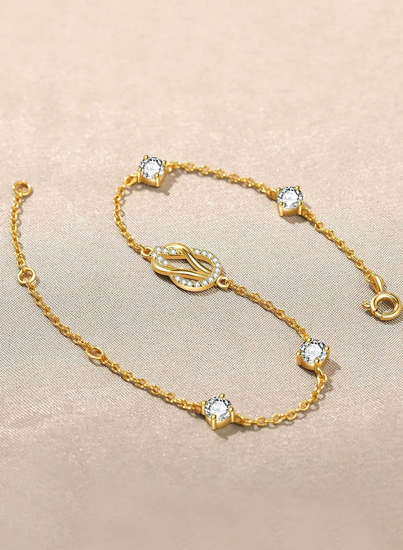 Moonmory Orignal design 18K Gold Plated Double Knot Guardian Buckle Bracelet For Women With Clear Crystal 925 Sterling Silver 20CM Adjustable Chain Ramadan, Mother's Day, Valentine's Day Gift - Image 4