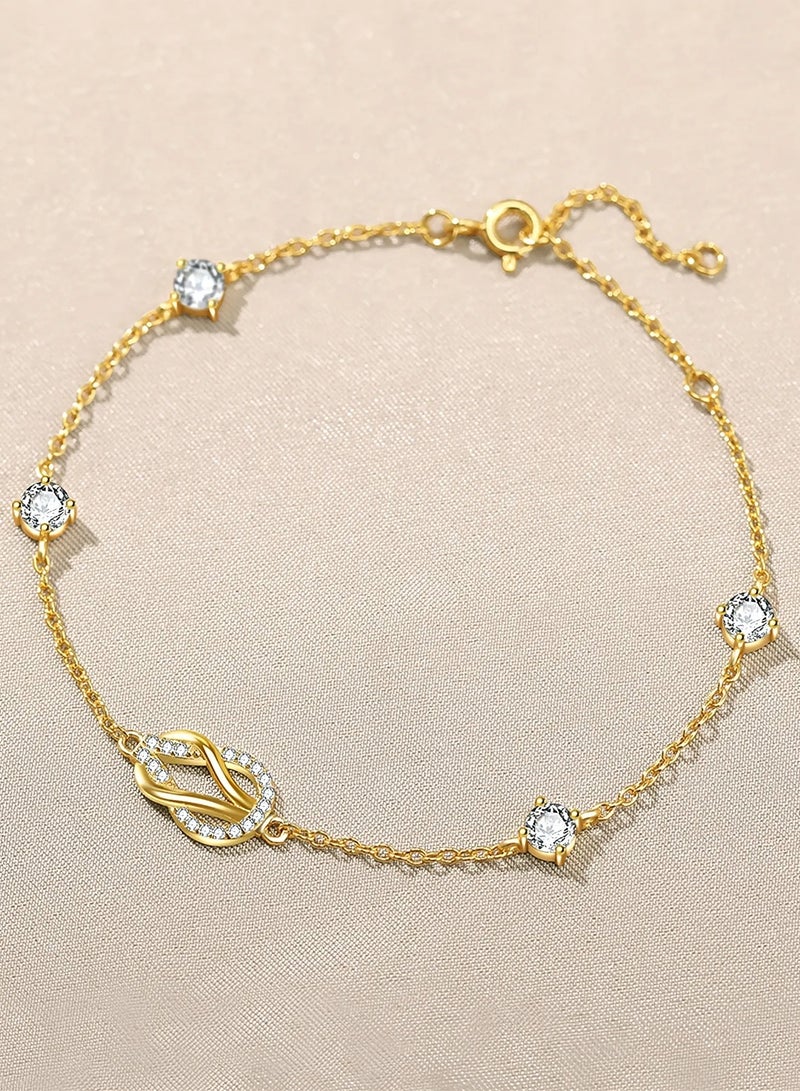 Moonmory Orignal design 18K Gold Plated Double Knot Guardian Buckle Bracelet For Women With Clear Crystal 925 Sterling Silver 20CM Adjustable Chain Ramadan, Mother's Day, Valentine's Day Gift - Image 3