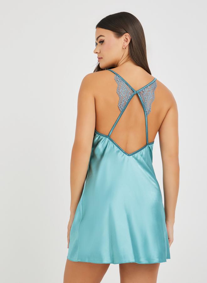Take Two Lace Splice Backless Satin Slip Dress