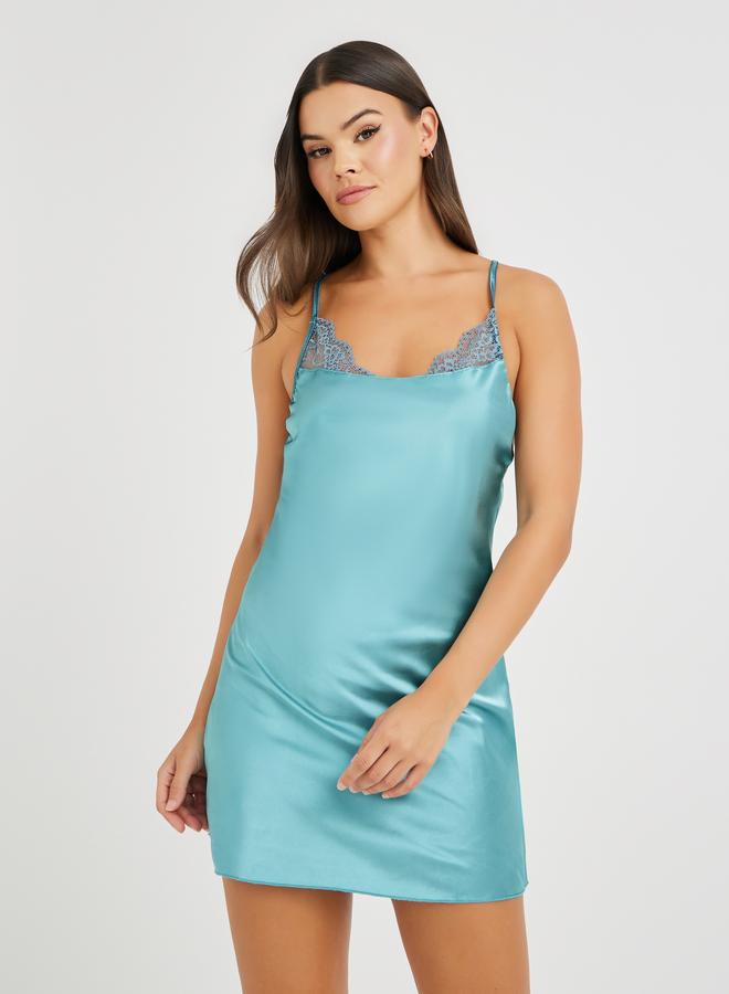 Take Two Lace Splice Backless Satin Slip Dress