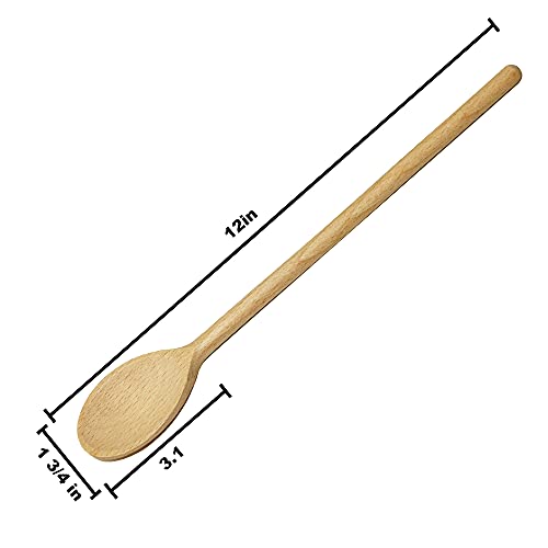 BICB 12PCS 12 Inch Long Wooden Spoons, Long Handle Wooden Cooking Mixing Oval Spoons Baking Cooking Tasting Stirring - Sauce Spoons. Made of Natural Beechwood - Image 2