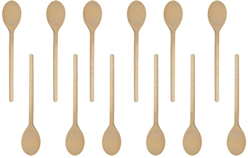 BICB 12PCS 12 Inch Long Wooden Spoons, Long Handle Wooden Cooking Mixing Oval Spoons Baking Cooking Tasting Stirring - Sauce Spoons. Made of Natural Beechwood - Image 1
